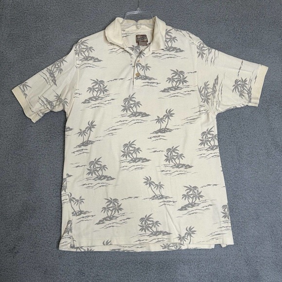 Catalina Island Wear Shirt Mens Medium Cream Palm Tree Polo‎ Beach Cruise - Picture 1 of 12